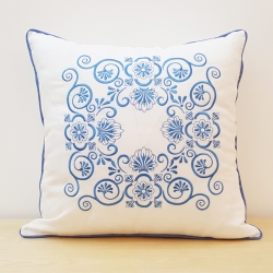 Floral Embroidered Pillow Cover with Curly Vines